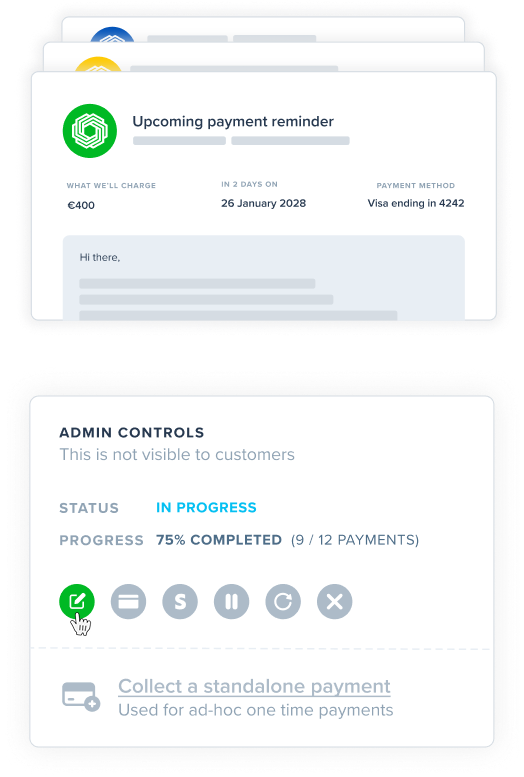 Upcoming payment and admin controls